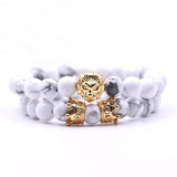 Bracelets Perles Homme Lion et Couronnes en Pierre-Mon Bracelet Homme