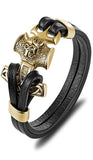 Bracelet Viking Tête de Mort en Cuir-Mon Bracelet Homme