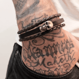 Bracelet Tête de Mort en Cuir Tressé