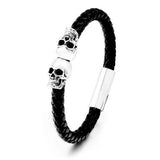 Bracelet Tête De Mort Aimanté en Cuir Homme-Mon Bracelet Homme
