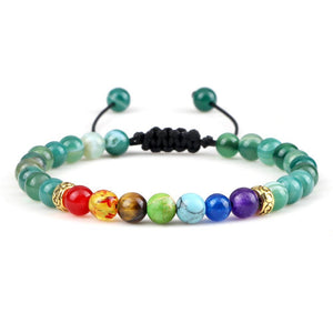 Bracelet 7 Chakras Pour Homme En Perles Vert avec Cordon - Mon Bracelet Homme