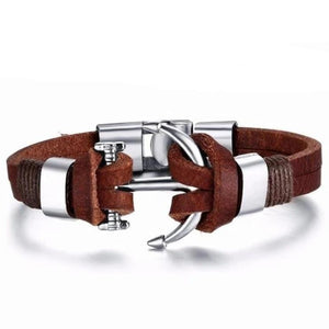Bracelet Ancre Homme Cuir Marron - Mon Bracelet Homme