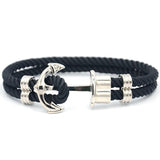Bracelet Ancre Marine Argentée MBH en Nylon Noir pour Homme - Mon Bracelet Homme