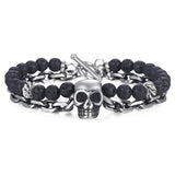 Bracelet Biker avec Tête de Mort en Pierre - Mon Bracelet Homme