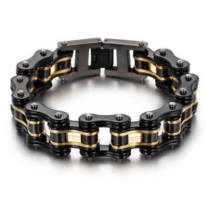 Bracelet Chaîne de Moto Noir et Doré en Acier - Mon Bracelet Homme