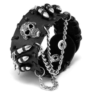 Bracelet de Force Cuir Noir Crâne - Mon Bracelet Homme