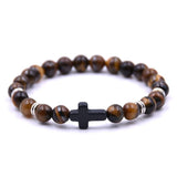 Bracelet en Perles Homme Croix Noire en Pierre - Mon Bracelet Homme
