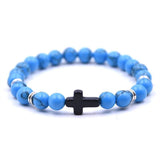 Bracelet en Perles Homme Croix Noire en Pierre - Mon Bracelet Homme