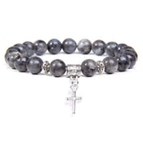 Bracelet Labradorite Croix pour Homme en Perles - Mon Bracelet Homme
