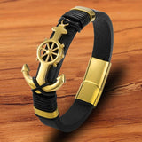 Bracelet Marin Ancre Couleur Or en Cuir - Mon Bracelet Homme