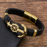 Bracelet Marin Ancre Couleur Or en Cuir - Mon Bracelet Homme