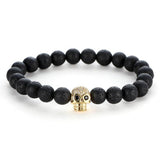 Bracelet Perle Volcanique et Tête de mort en Pierre - Mon Bracelet Homme