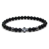 Bracelet Perles Homme Croix Argentée en Pierre - Mon Bracelet Homme