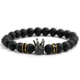 Bracelet Pierre de Lave et Couronne en Acier Homme - Mon Bracelet Homme