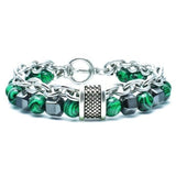 Bracelet Pierre Naturelle Malachite Et Acier Inoxydable pour Homme en Perles - Mon Bracelet Homme