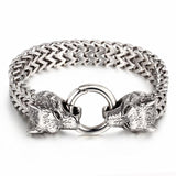Bracelet Viking Geri et Freki Loup d'Odin en Acier-Mon Bracelet Homme