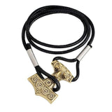 Bracelet Cuir Motif Viking or